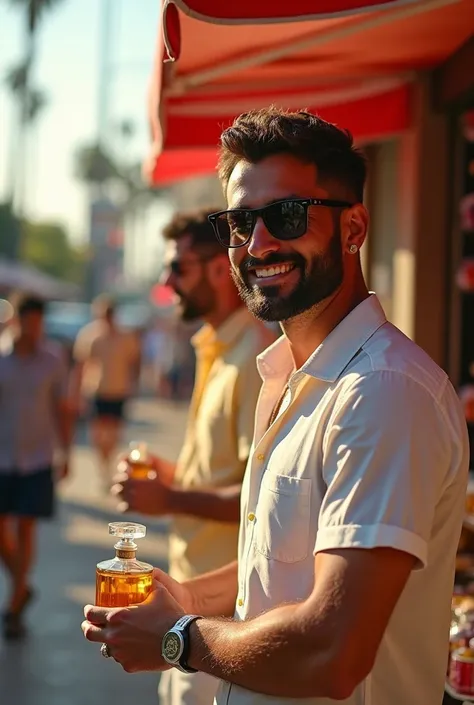 The good looking men selling perfume in 
summer weather in Los angeles brand of 
perfume Hfragrances made in pakistan