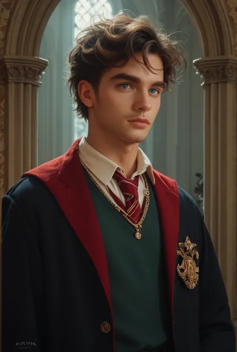  high resolution , HD model, Assian boy,  light blue eyes, Slytherin member 