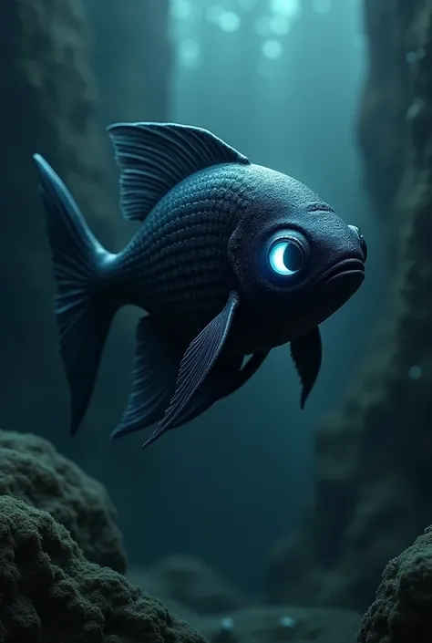 Black fish with luminous eyes 