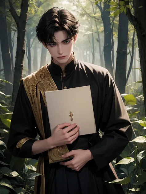 Help me make the cover of my book that is about a blonde prince who meets a black-haired boy in the forest, the black haired boy holds a letter for the prince 