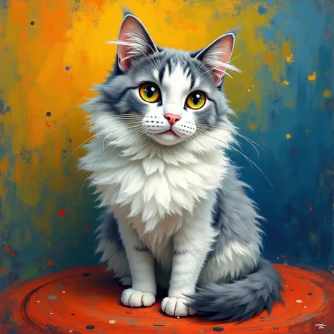 white and grey cat draw in van gogh style