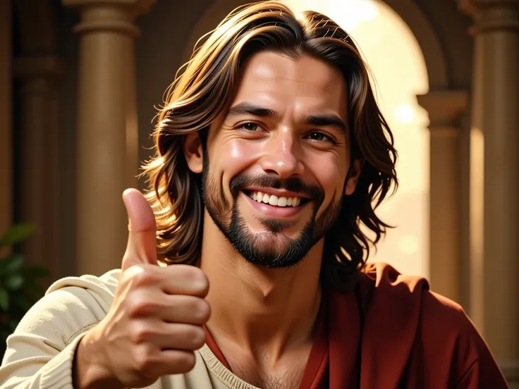 
Jesus giving a thumbs up and winking at the screen, 8k, ultra realistic