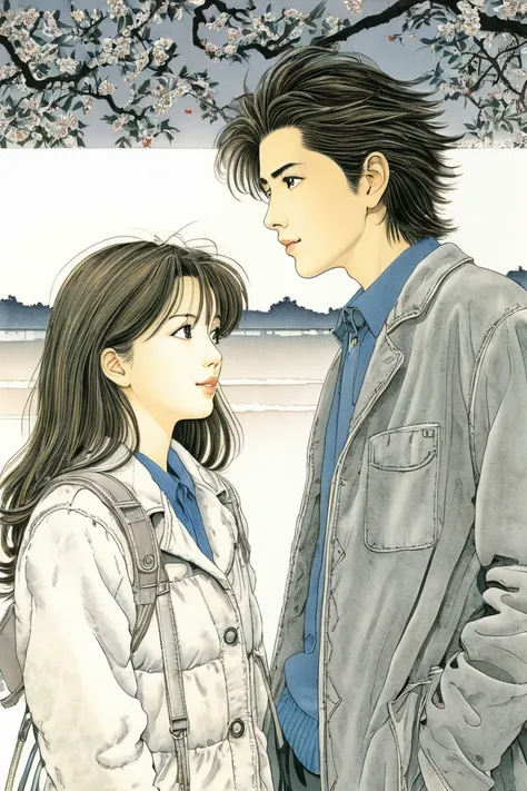 First Love Memories, Young couple, by Naoki Urasawa.
best quality, masterpiece, intricate details, ultra-detailed