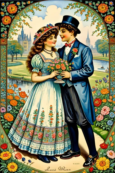 First Love Memories, Young couple, by Louis Wain.
best quality, masterpiece, intricate details, ultra-detailed