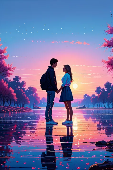 First Love Memories, Young couple, by Alena Aenami.
best quality, masterpiece, intricate details, ultra-detailed