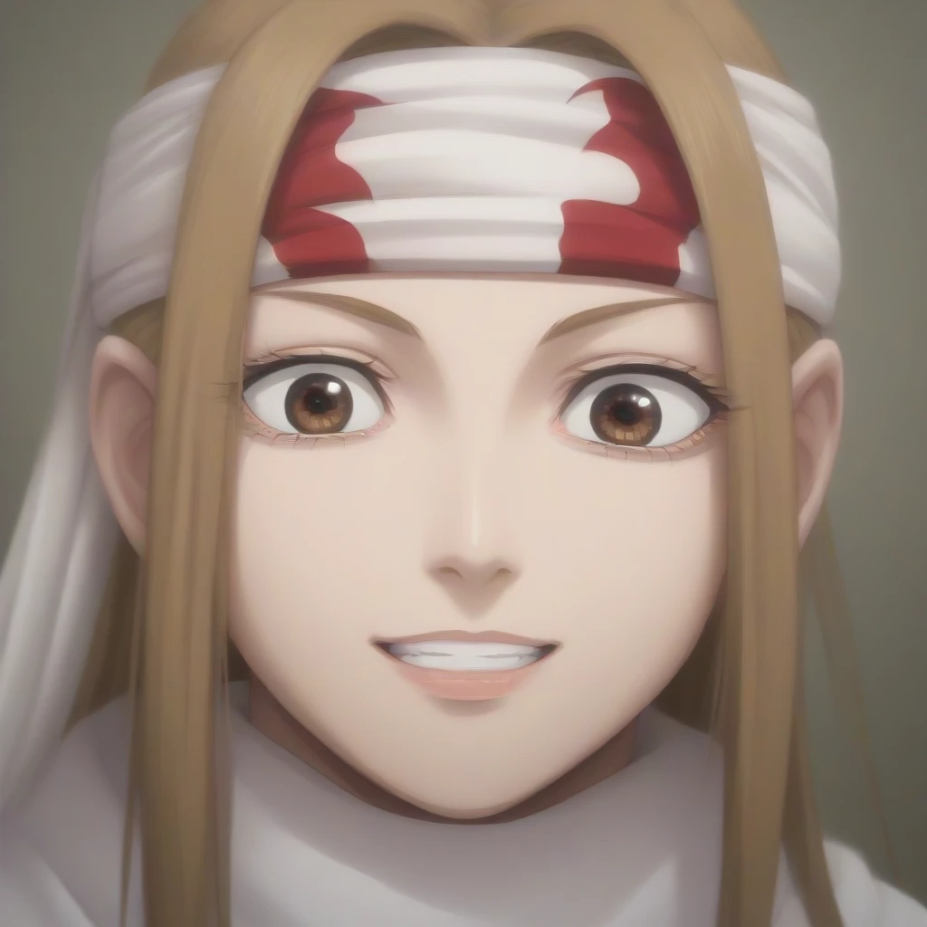 ((((masterpiece, , super detail, high quality, highres, 1080P, 8k, 16k)))) brown eyes very accurate clothing score_9, score_8_up, score_7_up, ((cowl)) headband on forehead detailed clothing beautiful girl kyoukai  (asuna yuuki ) crazy  smile crazy eyes 