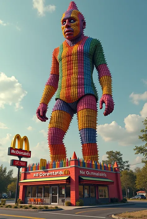 Create a photo of  crayong man over McDonalds 

