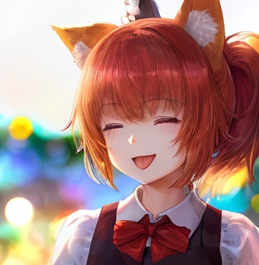 beautiful woman , detaild, kemonomimi, fox ear,  1 girl,  High Resolution , Chest,  Red-Faced, short hair, bangs,  Simple Background , 眼間Bangs, ponytail,  split lens, hairpin, Maid tiara, bokeh, bokeh, looking down camera, frame, looking down camera,  lens...