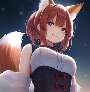 beautiful woman , detaild, kemonomimi, fox ear,  1 girl,  High Resolution , Chest,  Red-Faced, short hair, bangs,  Simple Background , 眼間Bangs, ponytail,  split lens, hairpin, Maid tiara, bokeh, bokeh, looking down camera, frame, looking down camera,  lens...