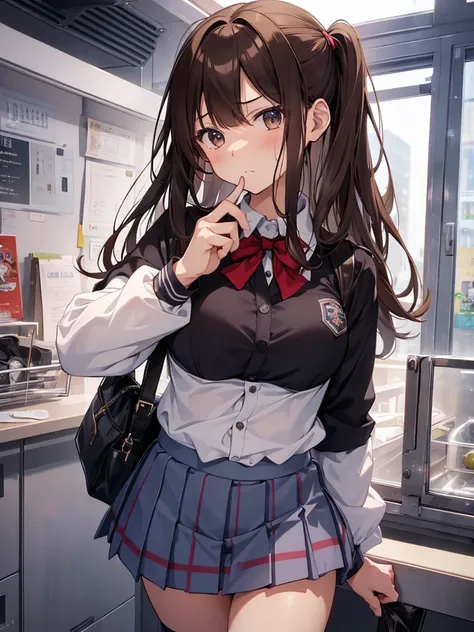 1gIrl,  small breasts,hIgh school unIform
face close-up,
HI-Res、masterwork、ChIzuru IchInose、Brown haIr、I&#39;m、Female one、outsIde of house、DetaIled background、A detaIled eye、（（brown-eyed））,BeautIful and perfect legs, Clean and perfect hands,
Contempt的な目つき,...