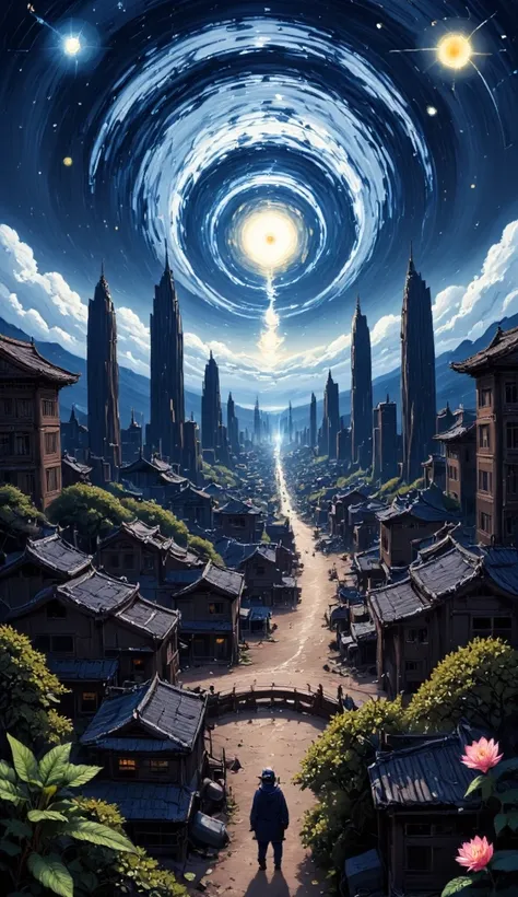  Modern minimalist art，the city of future science and technology,sci-fi city building,The firmament is deep, the stars are narrating, the poetry is far away, the artistic conception of Chinese style, the interlacing of time and space, the light and shadow ...