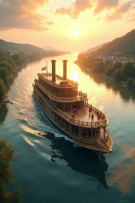 Un grand bateau sur un fleuve ambiance romantique 