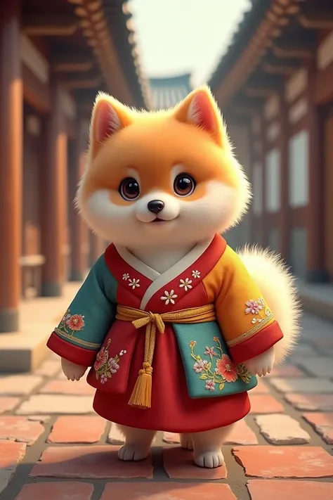 Pomeranian dressed in Hanbok