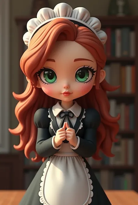  a girl in the form of a funko , lawyer,  has fair skin , chestnut,  green eyes, She is very very pretty ,  has objects of law in her hands and has a very nice maids suit, She is very pretty,  in the background has something characteristic of laws , su car...