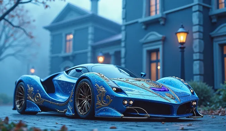 (((3 /4))) ((( decorated car fully decorated with gemstone plates (((Tanzanite :2. 0 with many white veins ))))))) (Ferrari LaFerrari HOTROD STEAMPUNK VERSION ,  metallic tanzanite :2. 0 with white veins running through the stone bodywork ), ((( adorned wi...