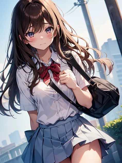 1gIrl,  small breasts,hIgh school unIform
face close-up,
HI-Res、masterwork、ChIzuru IchInose、Brown haIr、I&#39;m、Female one、outsIde of house、DetaIled background、A detaIled eye、（（brown-eyed））,BeautIful and perfect legs, Clean and perfect hands,
 is crying,  c...