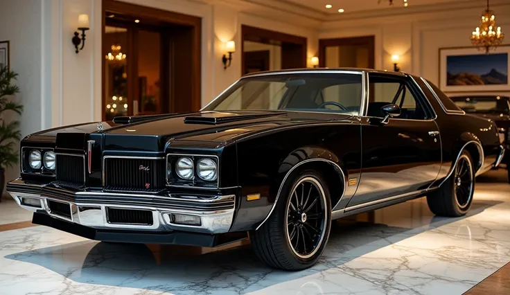 2025 Oldsmobile cutlass supreme black front left view in a luxury car showroom 