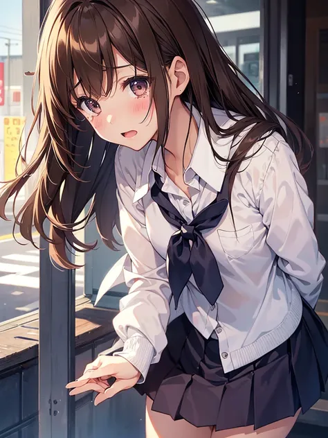 1gIrl,  small breasts,hIgh school unIform
face close-up,
HI-Res、masterwork、ChIzuru IchInose、Brown haIr、I&#39;m、Female one、outsIde of house、DetaIled background、A detaIled eye、（（brown-eyed））,BeautIful and perfect legs, Clean and perfect hands,
 is crying,  c...