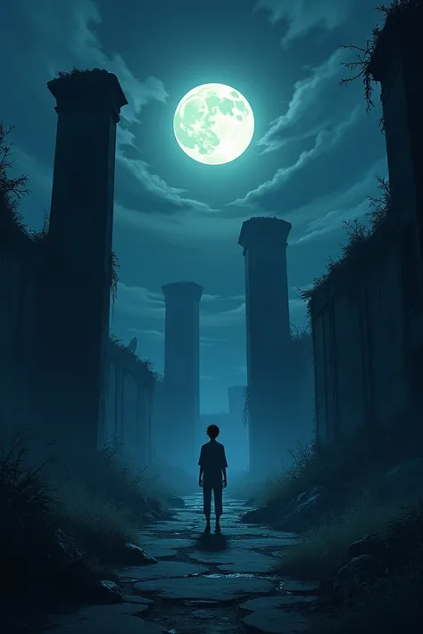 Ruins , anime , simple, night 