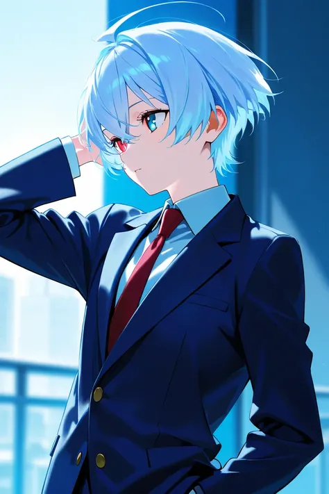 neutral　 light blue hair　 short hair　 red and blue odd-eye 　Kororu