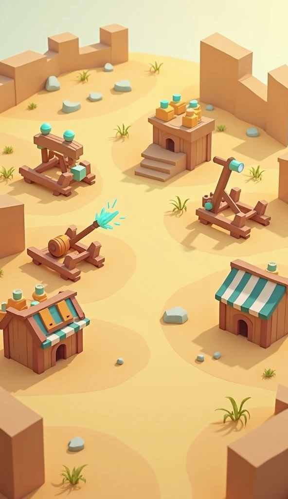 Isometric, medieval catapult, close up, cartoon style, mobile game, wood, no humans, daylight from top left side