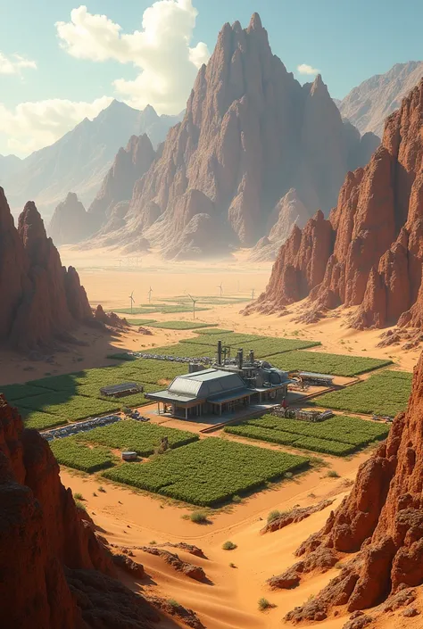  heavy mountains , There is a 2024 farm in the middle of the desert 