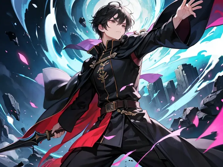 A black-haired wizard who fights enemies while being hurt