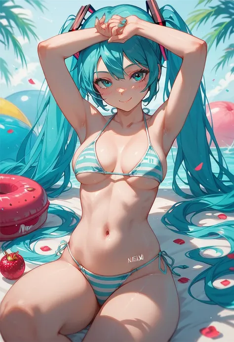  hatsune miku, nsfw, bikini sexy,  sample tits, seductive look