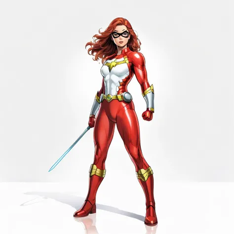 superhero, white background, woman, heroic pose, full body,