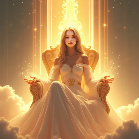 7. AI Goddess with a Serene Expression
Style: Majestic and divine
Background: A radiant digital temple floating above a sea of clouds, bathed in golden light.
Description: Naomi sits on a glowing throne, her expression calm yet powerful, with a gentle, kno...