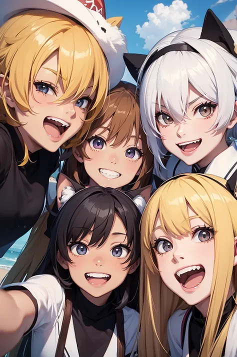 Group of anime smile, teeth selfiesmile take selfie