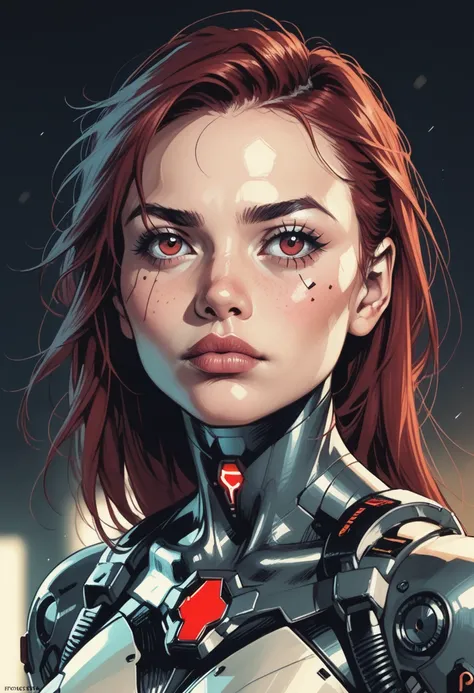 solo, realistic, cyberpunk, science fiction, red eyes, 1girl, looking at viewer, android, blurry, lips, blurry background, mechanical parts, portrait, cyborg, cable, closed mouth, helmet, glowing, zPDXL3, detailxl,  Score_PnyReal,, s1_dram 