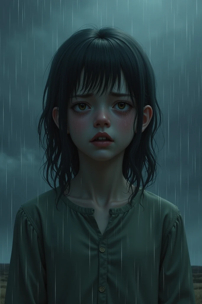 Girl crying in the rain 