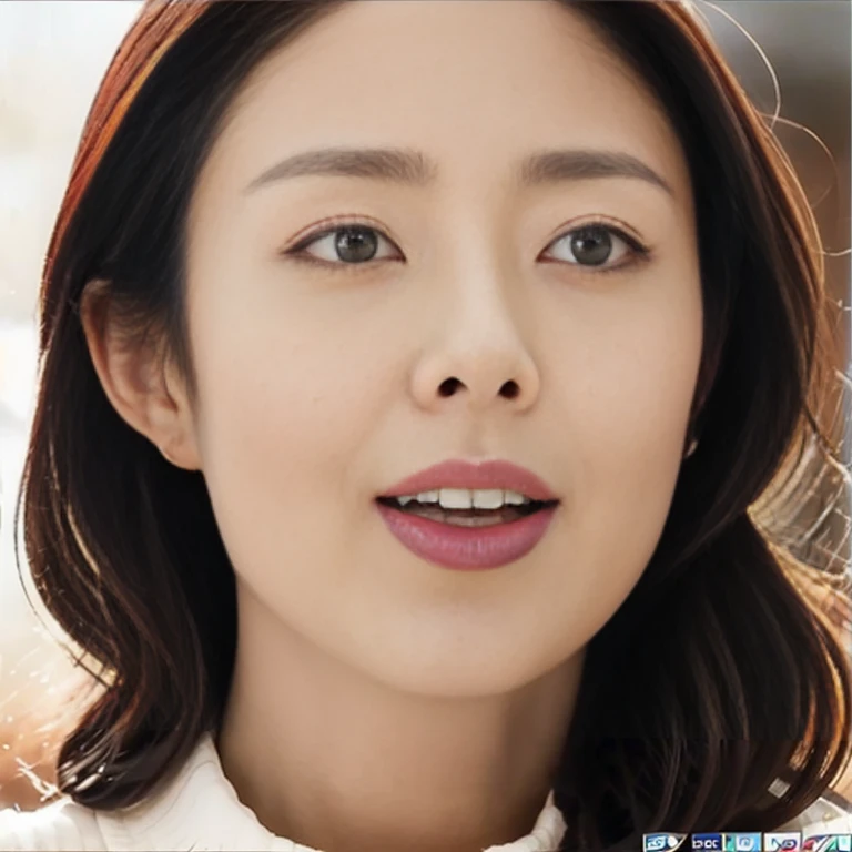 (a masterpiece portrait of a woman with ultra detailed features, in 8K resolution, with crisp quality and vibrant colors)、(( viewers of the pin:1.8))、Alone、 an upshot of one beautiful mature womans face、Housewife in her 40s 、 elegant hairstyle 、 taken dire...