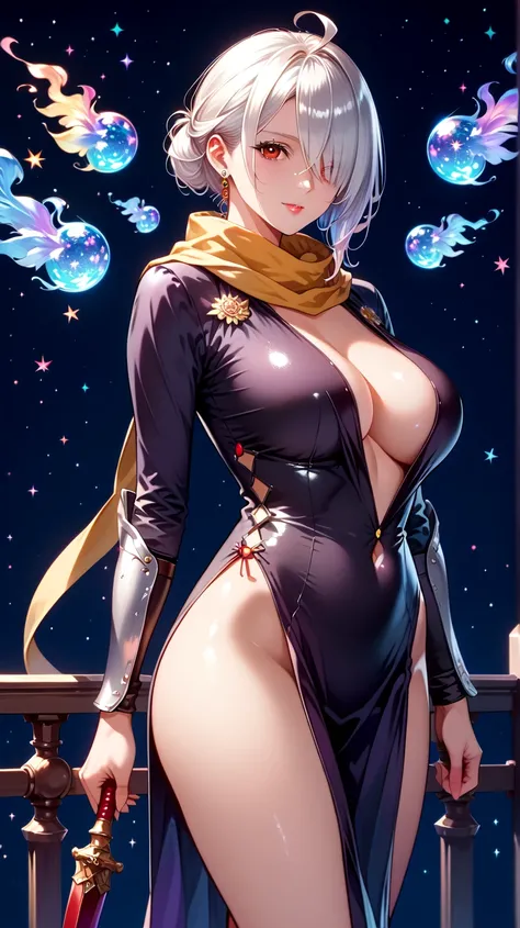 score_9,score_8_up,score_7_up, masterpiece, 1girl, solo, source_anime, scenery, (mature woman:1.3), (wide thighs), (wide hips), (detailed eyes, high definition eyes,high gradient eyes,eyesHD), (best quality:1.4), a close up of a woman with colorful hair, a...