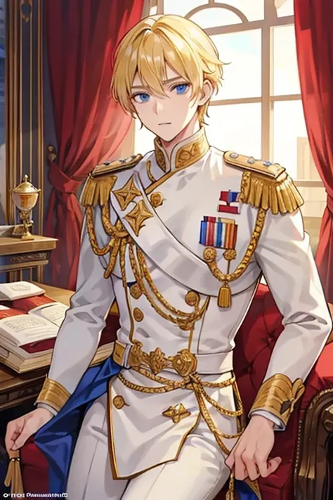 The handsome blond prince is bossy by having many followers serve him in the VIP room of the royal castle