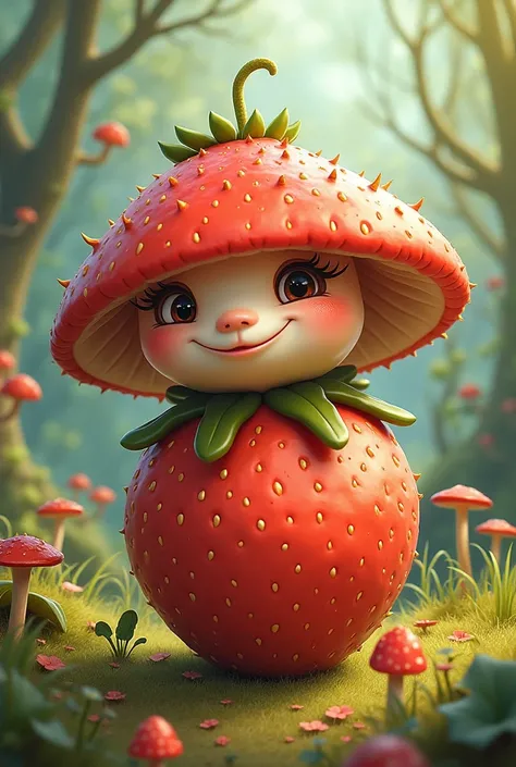 mushroom + strawberry berry crossbreed animated cartoon 