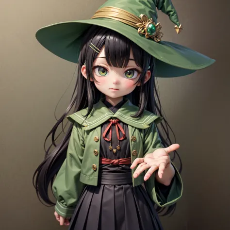  Zunko Tohoku, Edamame hair clip ,  black hair straight, green,  Witch Uniform