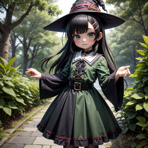  Zunko Tohoku, Hair clip,  black hair straight, green,  Witch Uniform