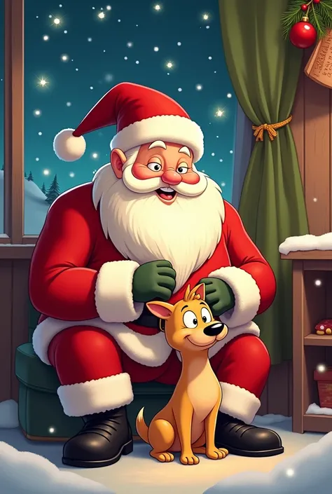 A Santa Claus sitting next to ren in format 9:16