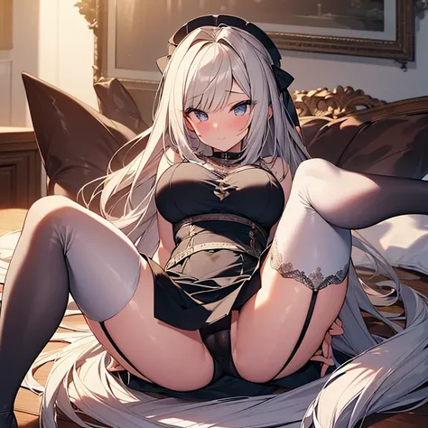 ((invite for sex))(masterpiece, best quality:1.4), absurdres, highres, ultra detailed, beautiful, (perfect face, detailed face, beautiful:1.3),(breasts exposed), no gloves) black pencil skirt, tight, over the knee skirt, thighhighs, thick thighs, thighs,Ga...