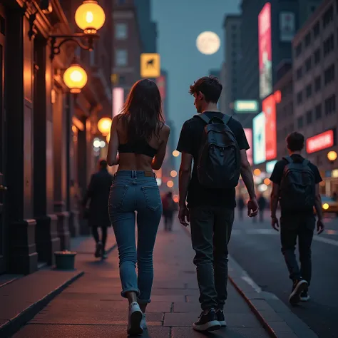 SFW, 
 quality:
(((masterpiece, high quality 16K, 32K))), (8k, HD,  ultra-hyperrealistic : 1.9).

Scene:
 Big City . Brother and sister stand in front of a club entrance in Manhatten ,  dynamic city at night

Subject :
Siblings,  21 year old sister with 18...