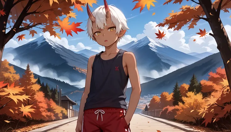 score_9_up, score_8_up, score_7_up, 1boy, solo, source_anime, ((sfw, rating:general)), oni horns, horns, oni, 1person, dark skin BREAK 

(Adult, young man), ((sfw, rating: general)), (dark skin, dark skinned male), short hair, white hair BREAK yellow eyes ...