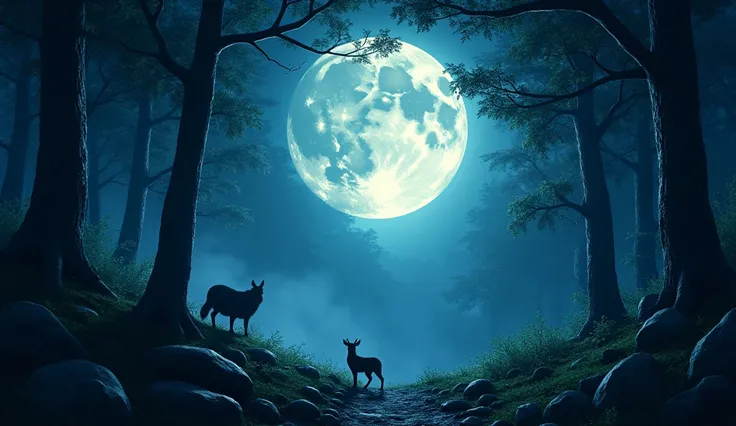 A beautiful moon at night in a forest. 