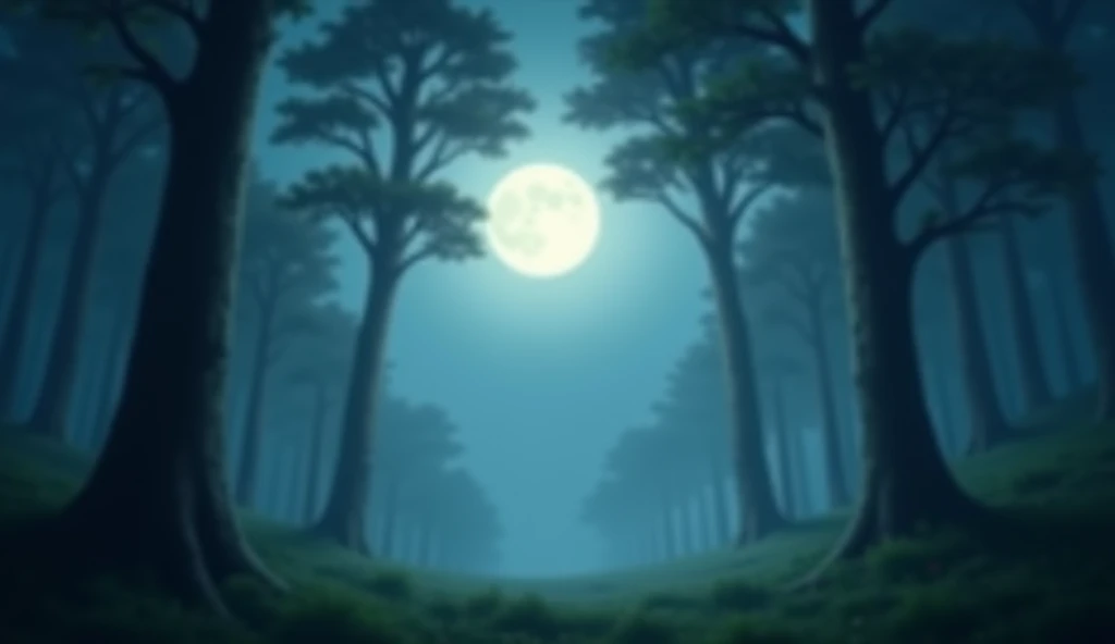 A beautiful moon at night in a blurry forest. 