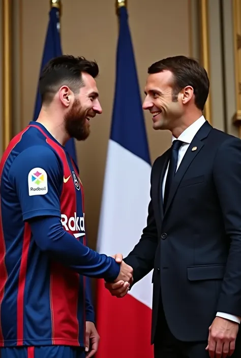 donne une photo de messi entrain de serrer la main de macron