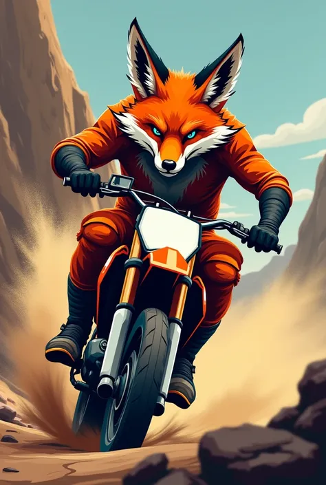 Make a logo of a fox driving an extreme motocross