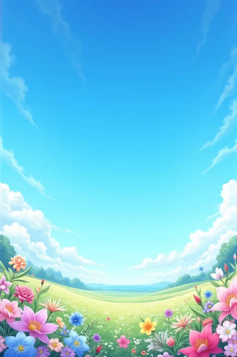 Anime type blue sky flower background