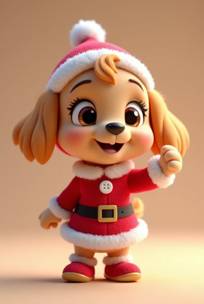  3d animation　 A cute puppy wearing a Santa Claus costume、Picture standing and dancing 　 real　 A cute puppy like in a Disney movie 　 Looking straight ahead at the camera 