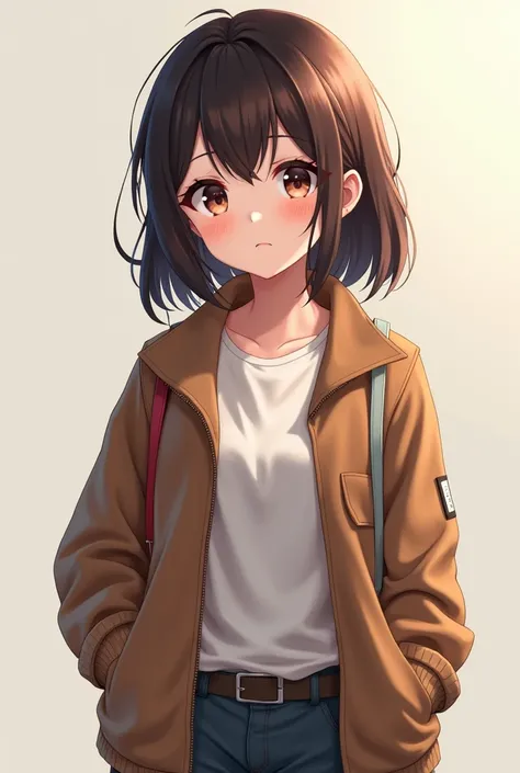 anime girl with a brown jacket and a white shirt, Realistic anime 3d style, anime realism style, Gwaites style artwork, realistic anime art style, Smooth anime CG art, anime boy, Semi-realistic anime style, makoto shinkai. digital rendering, realistic 3d a...